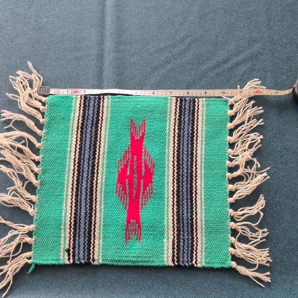 Handwoven Southwestern Style with Fringe - Teal & red